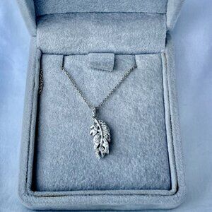 Sydney Evan 14K White Gold Pave Diamond Feather Charm Necklace